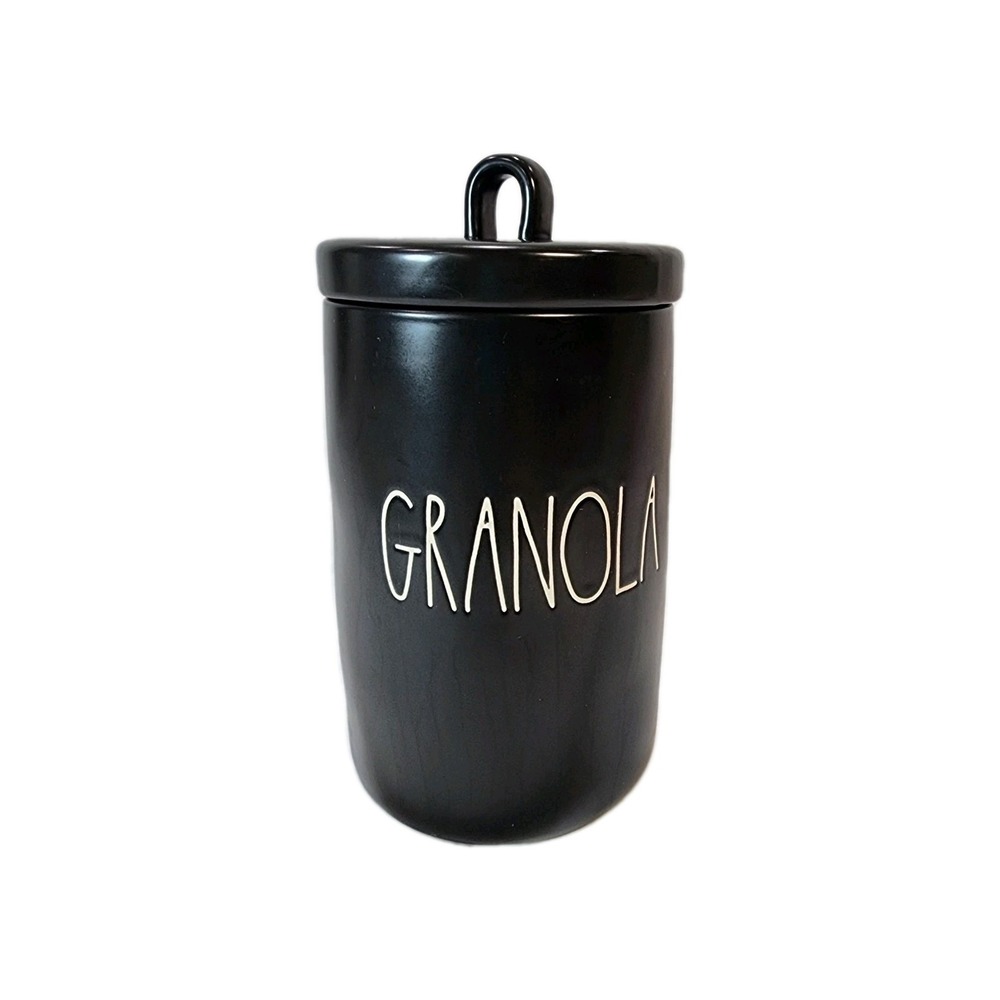 RAE DUNN Artisan Collection By Magenta Black Ceramic GRANOLA Canister 8.5 In